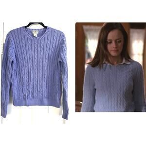 RORY GILMORE GIRLS L.L. Bean Blue Cable Knit Vintage Sweater Preppy ALT - Sz M